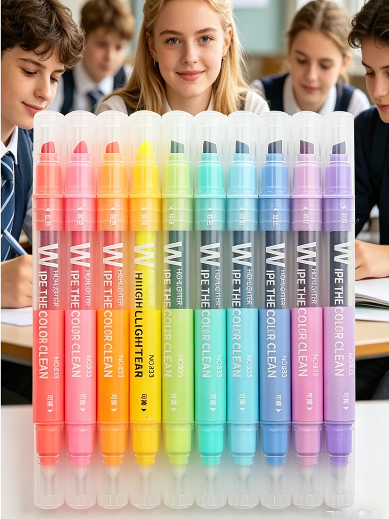 Marcadores Fluorescentes de Doble Punta Borrables, de Secado Rápido, con Goma, para Dibujar, Garabatear y Marcar Diariamente
