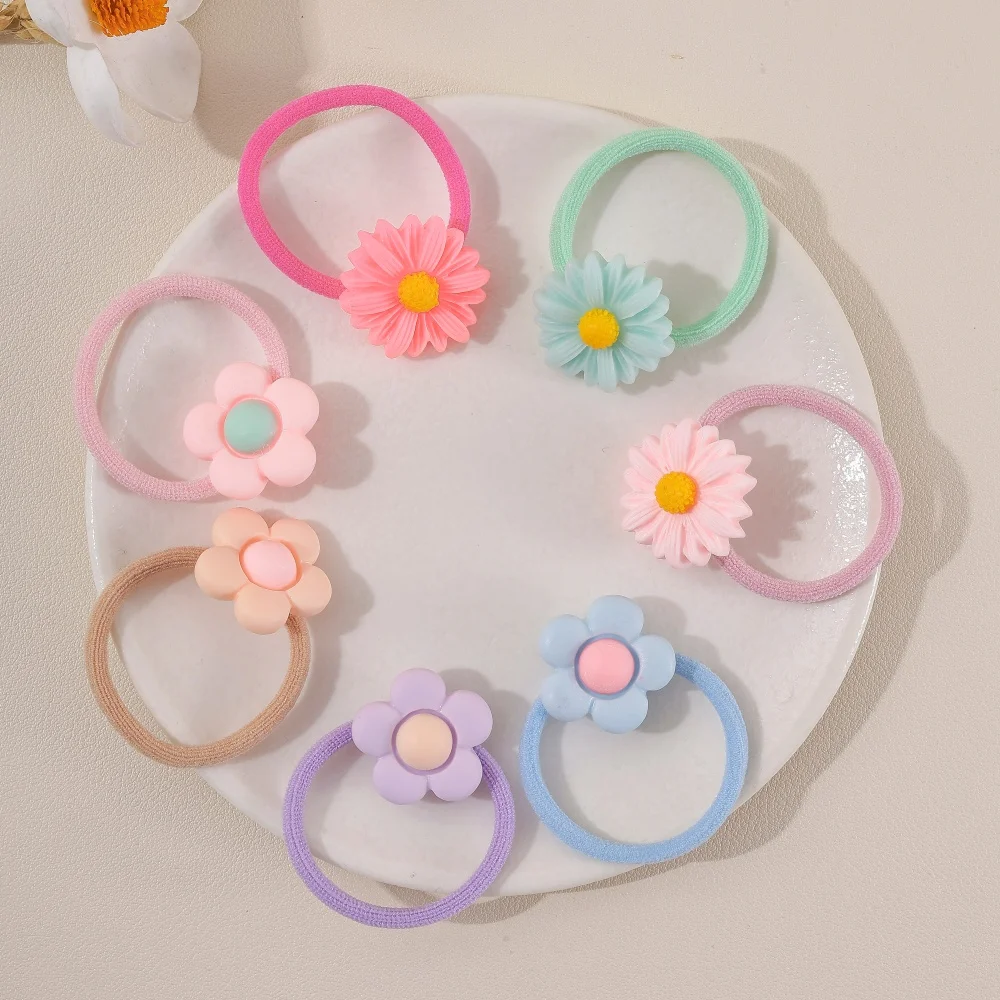 3/4pcs Kids Girls Hair Ties Small Flower Elastic Rubber Band Hair Rope Multi‑Colors Scrunchies Children Hair Accessories