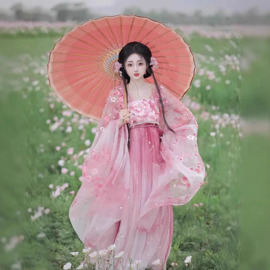 

Women's Han Chinese Clothing Machine Embroidery outside Super Big Sleeve Gradient Color Corzi Skirt Daily Summer and Autumn