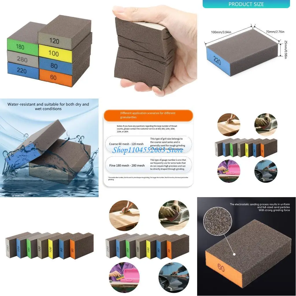 

Y6GD 7 Pack Sanding Sponges Block For Wood Metal Furniture Washable Reusable With 7 Grits 60/80/100/120/180/220/280