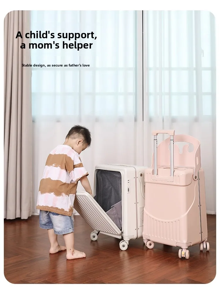 BunnyFly Children 20 Inch Carry-On Can Sit Lazy Luggage Travel Suitcase Girl Rolling Stroller Boarding Box Trolley Luggage