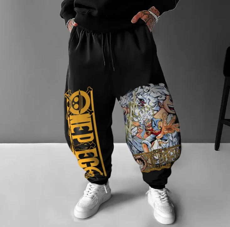One Piece character printed long pants for men and women, autumn and winter fleece long pants, sporty and casual