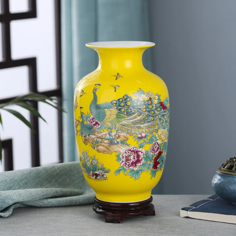 

Peacock Pattern Ceramic Vase Jingdezhen Porcelain Home Wine Cabinet Antique Rack Ornaments