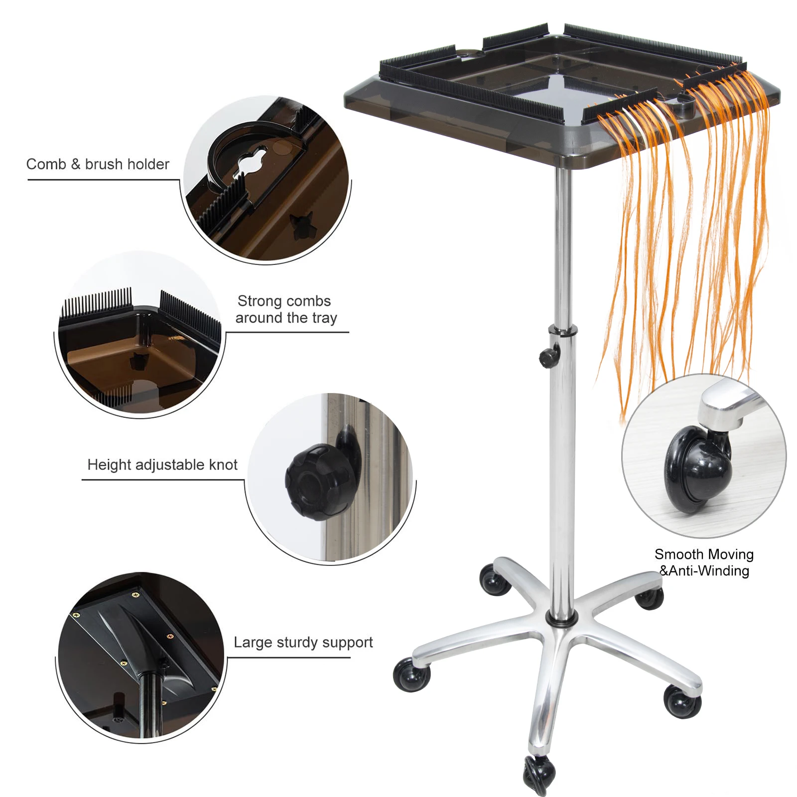 

Lifting storage tool cart, beauty salon, wig rack, barber shop, dye tray, hair pick-up cart.