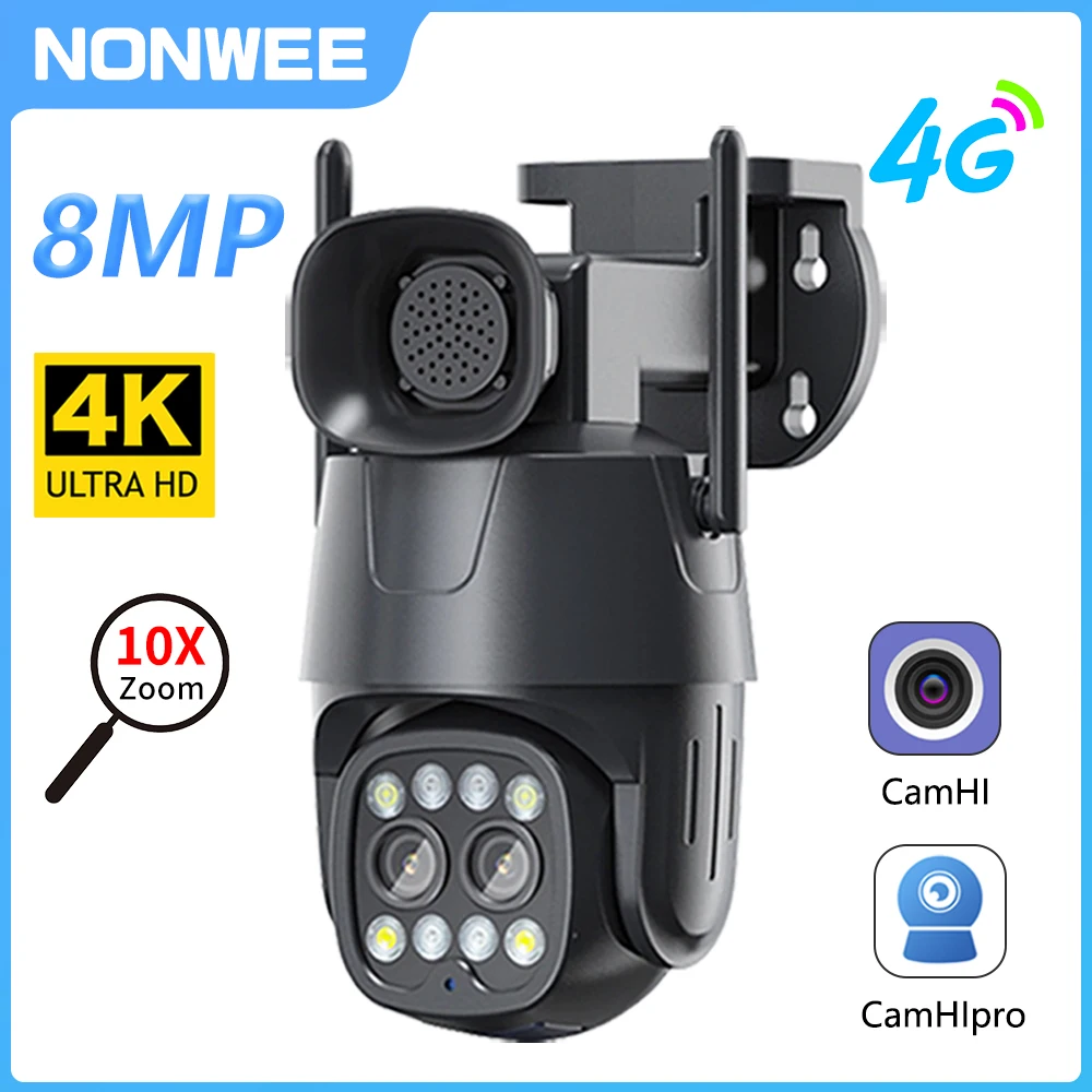 Wifi/4G Sim Card Surveillance Camera PTZ Outdoor 8MP Security CCTV Cam Dual Lens 3.6mm-8mm AI Human Tracking Night Vision Camhi