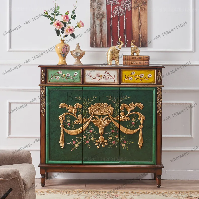 

European-style entrance cabinet, living room storage partition decorative cabinet, three buckets