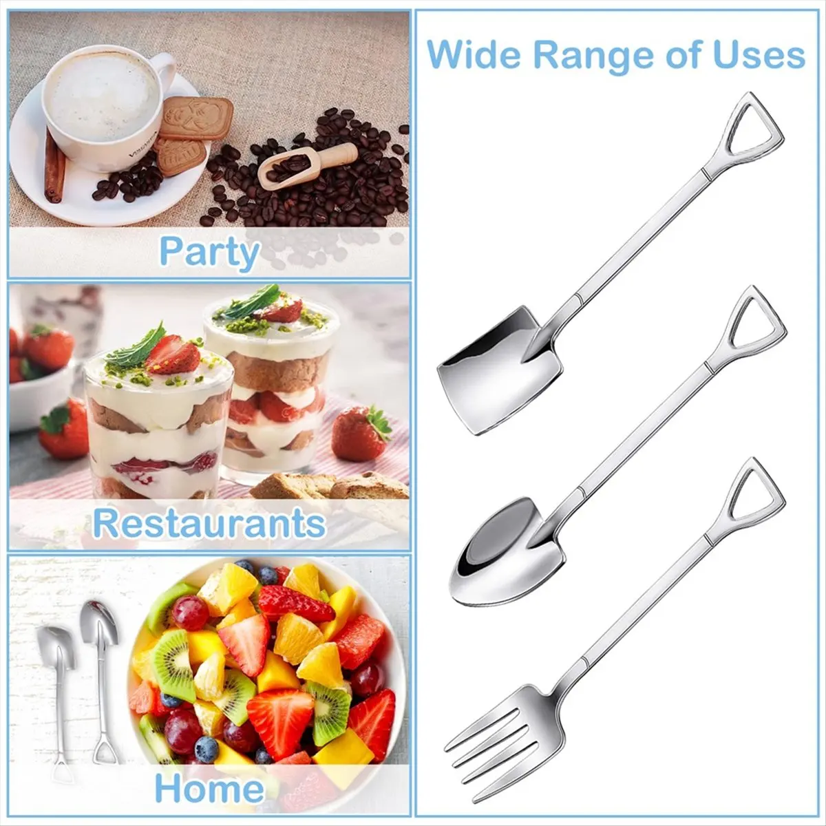 ABJS 12PCS Dessert Spoons and Forks Set, Shovel Shape Ice Cream Spoons, Mini Shovel Spoons for Coffee Yogurt Cake Fruit
