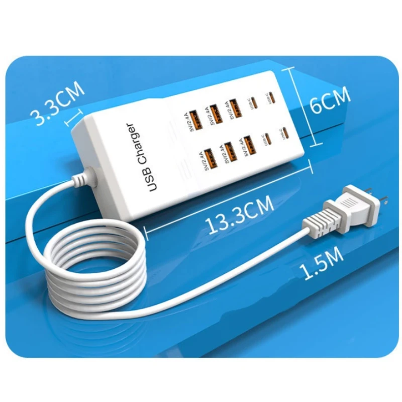 10-Ports USB Charging Station 50W/10A Multi Port USB C Hub Charger for Cellphone Tablet Multiple Devices Extension Socket