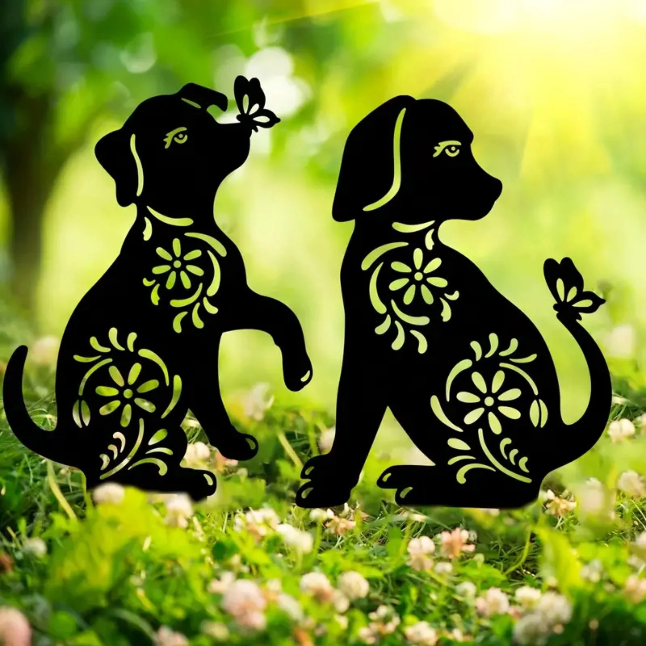 Durable black steel courtyard art - eye-catching outdoor decoration for dog lovers Enchanting metal dog garden decoration
