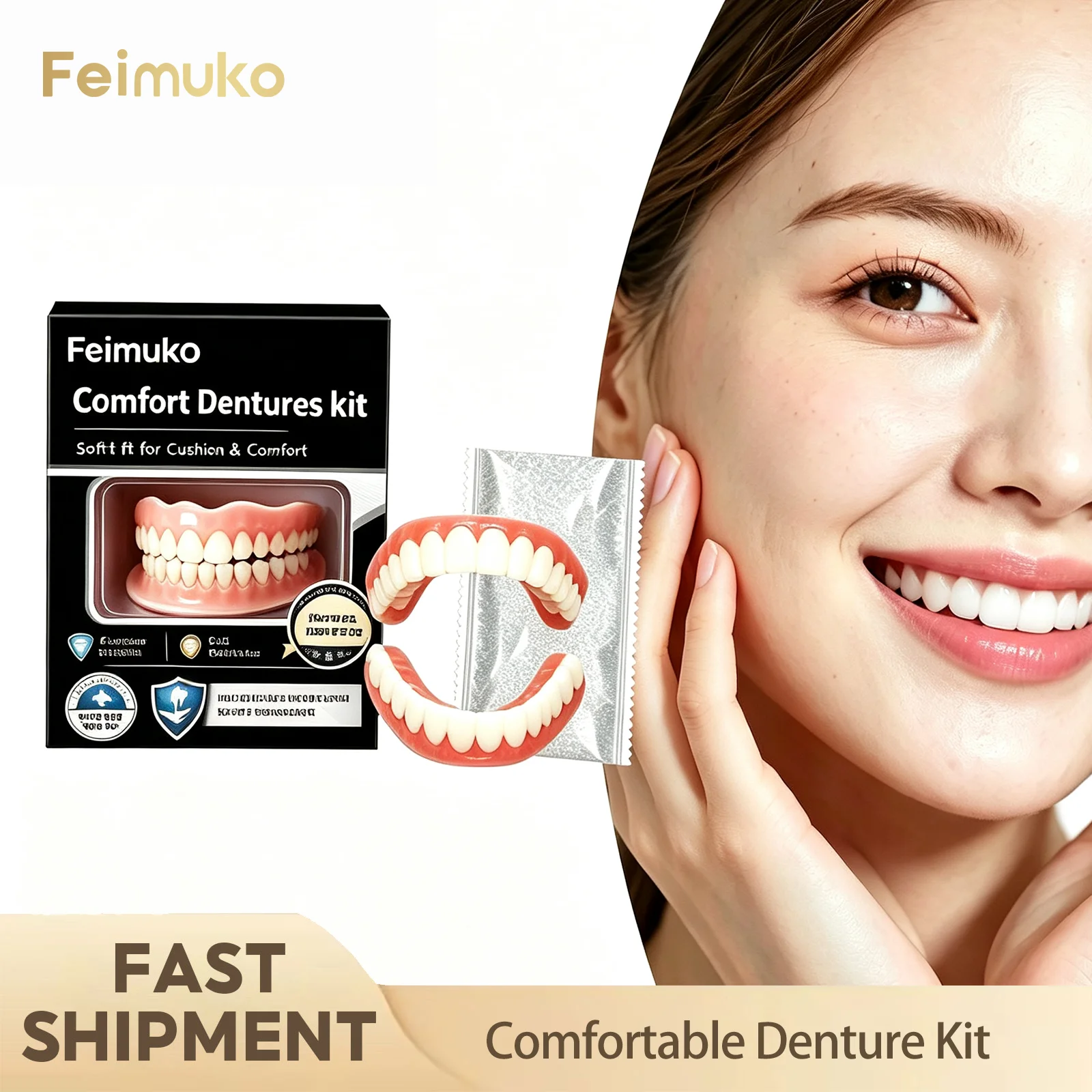 Feimuko Comfortable Denture Kit Easy Installation Fit Most Tooth Shapes Smile Improvement For Daily Smile Improvement Oral Care