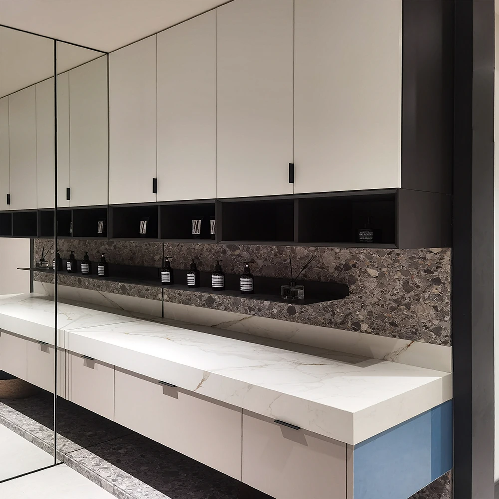#Solid Color Double-Sided Finish Wall Mount Bathroom Vanity Cabinet with Open Storage Compartment & Full Length Mirror