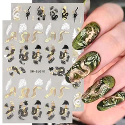 3D Laser Black Gold Snake Nail Sticker Leaf Abstract Face Graffiti Tattoo Manicure Decoration Self Adhesive Nail Sliders BESW-SJ