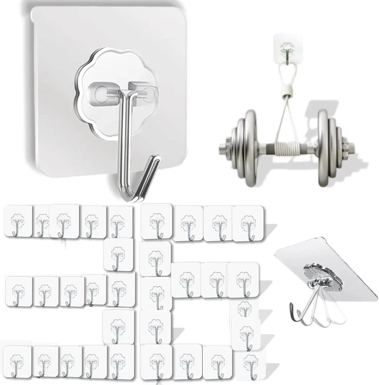 

36 Pack Heavy Duty Hooks Self Adhesive Large Transparent Hooks for Hanging, Waterproof Reusable Hook for Kitchen Towel, Bathroom