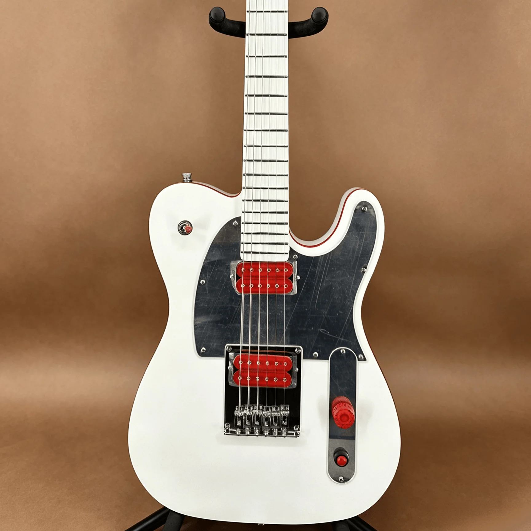 Gloss White Electric Guitar HH Red Humbuckers Silver Mirror Pickguard Chrome Hardware Rock Metal Guitar