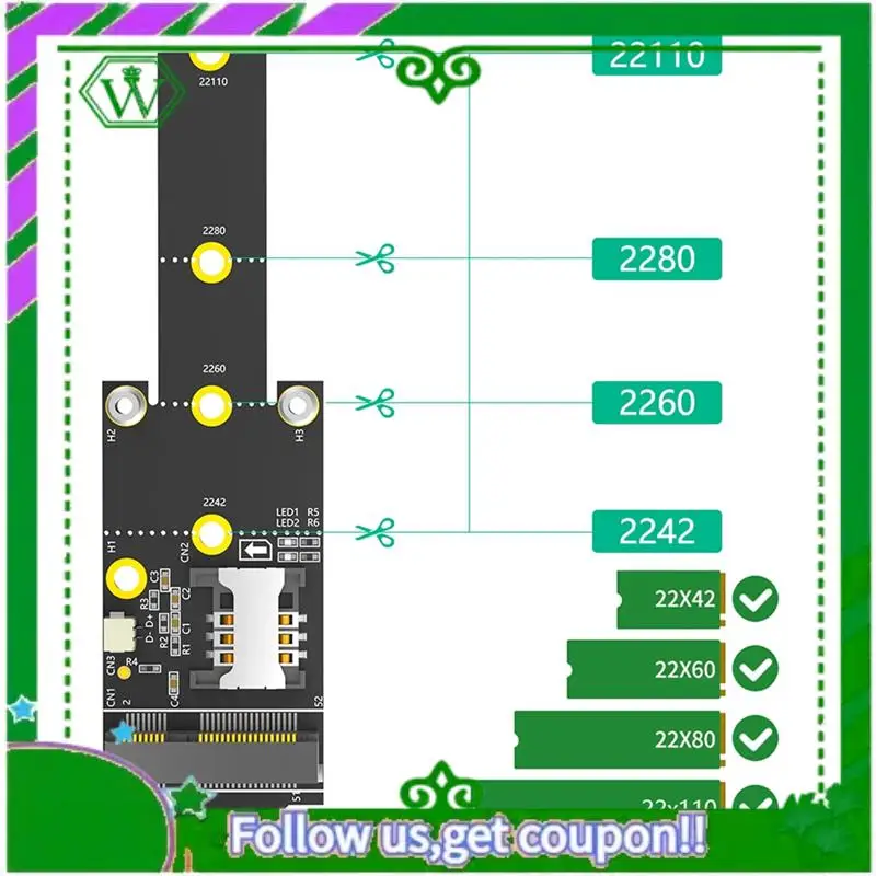 

Reliable-Mini PCI-E To M.2(NGFF ) Key M Adapter With SIM Card Slot For Wifi/WWAN/LTE Module