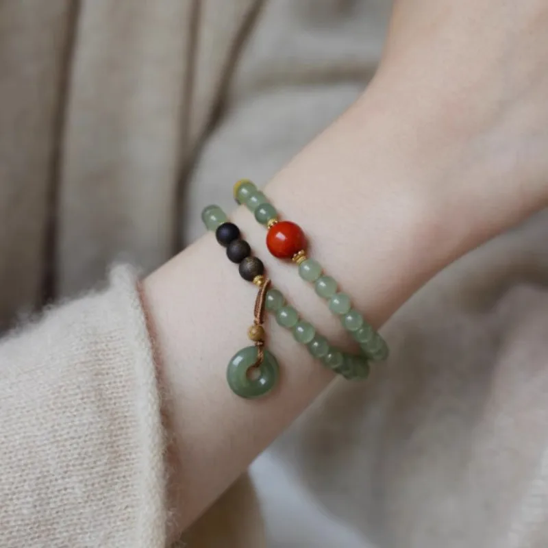 Natural Qing Shui Hetian Jade Double Loop Bracelet for Women with Red Agate Peace Buckle 2026 Spring Summer Gifts