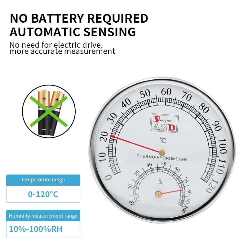 Termómetro 2 en 1, higrómetro 0 ℃-120 ℃, carcasa de Metal, medidor de temperatura de humedad, Monitor probador sin batería para invernadero, sala de Sauna