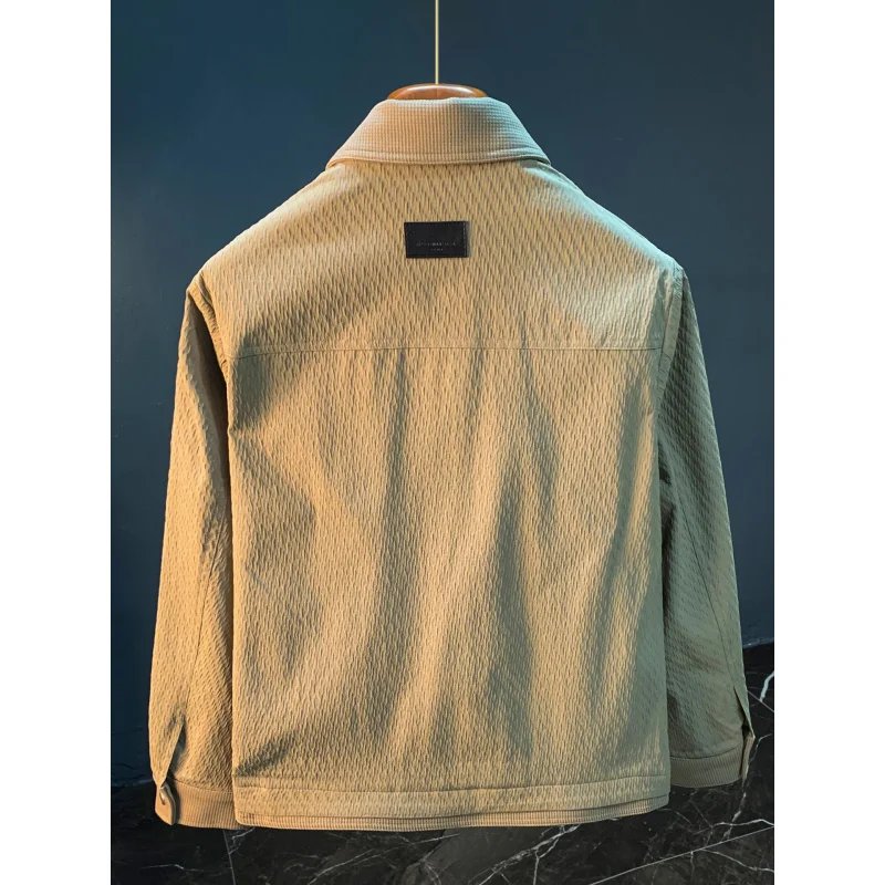 Autumn men's jacket trend new item lapel button cardigan jacket large size loose casual embossed top for men