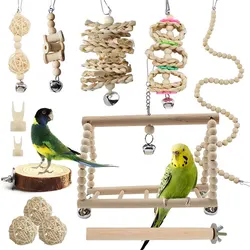 13PCS Set Combination Parrot Bird Toys Wood Articles Bite Pet Bird Toys For Parrot Training Bird Toy Swing Ball Bell Standi