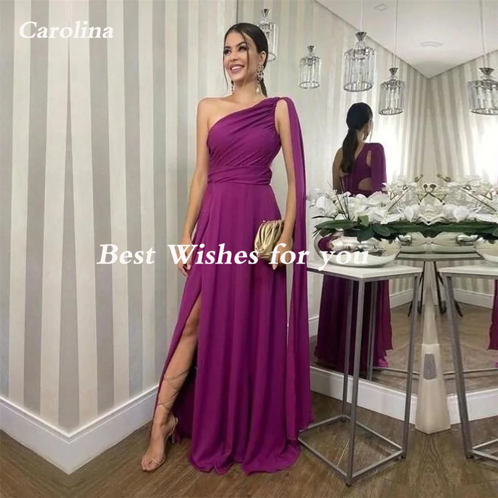 Carolina Chiffon Prom Dresses One Shoulder Sexy Back Bridesmaid Dress Long Side Slit Wedding Guests Party Evening Formal Women