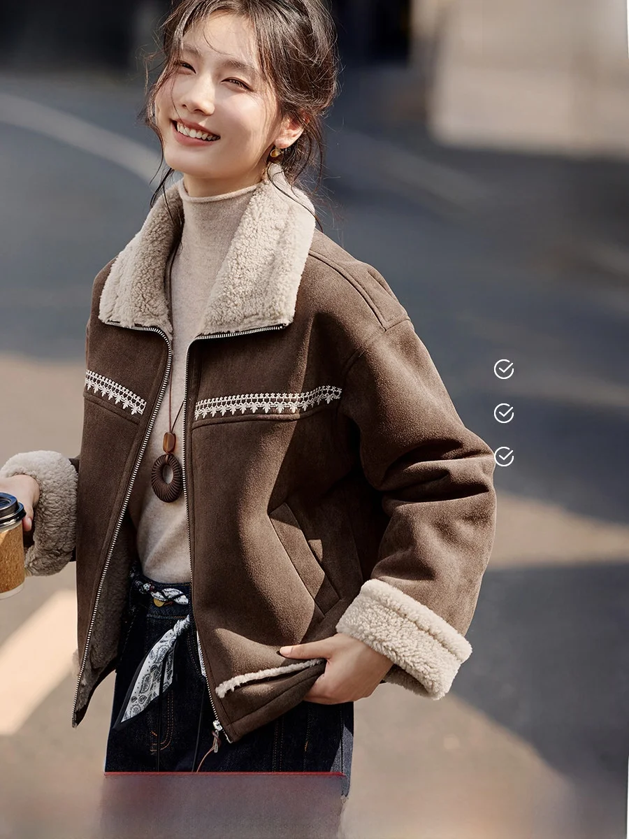 

XWI винтажное замшевое пальто из натуральной кожи с мехом, женское зимнее теплое повседневное длинное цветное пальто на молнии