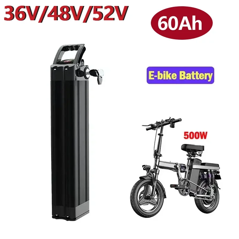 

36V 48V 52V 60AH Silver Fish Style Electric Bike Battery 36V 48V 52V for Lithium Battery with Aluminum Case Anti-theft Lock