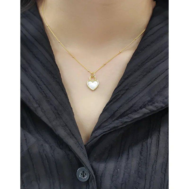 Niche Design Versatile Love Black and White Double-sided Onyx Necklace Plated Silver