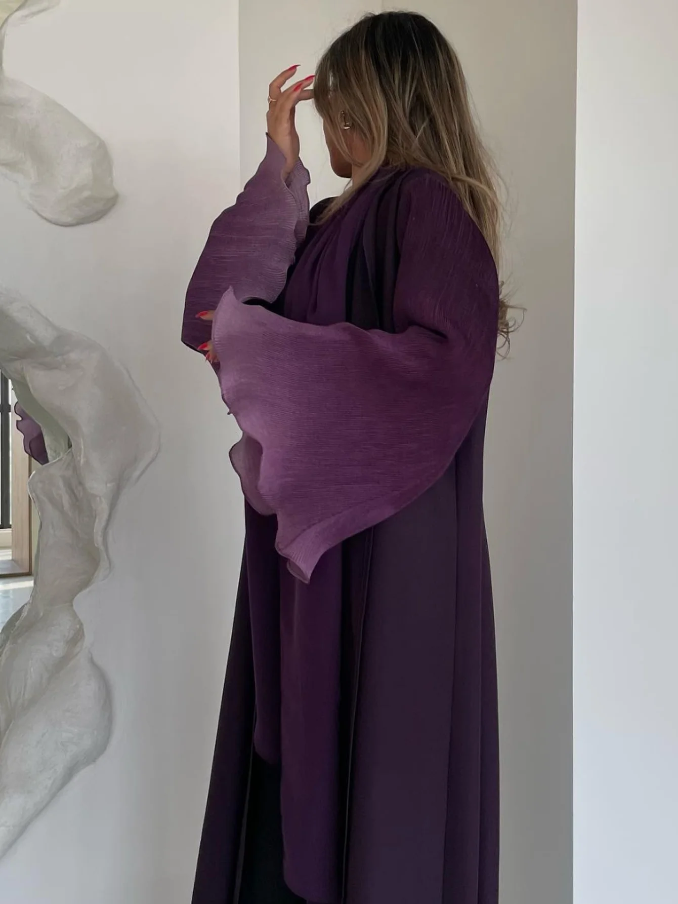 Abaya musulman d'âge moyen manches évasées décontracté arabe plissé ouvert devant Abayas turquie caftans femmes Jilbabs robes Maxi islamiques