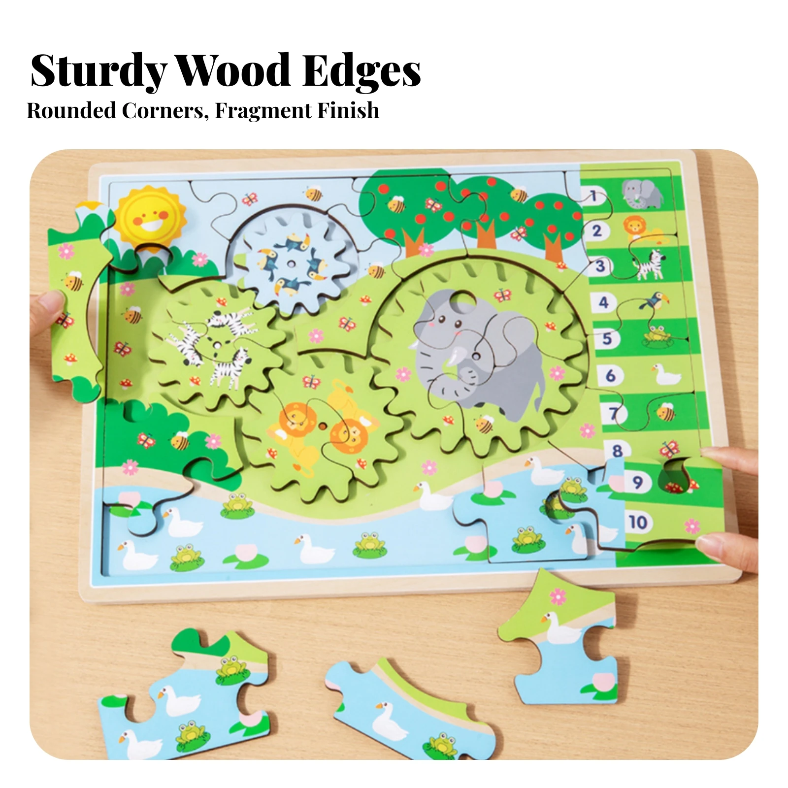 Toy Tactile Wooden Puzzle with Rotating Gear Pieces Preschool Toy Screenwithout Screen for Children Ages 4 to 6, Home Playtime