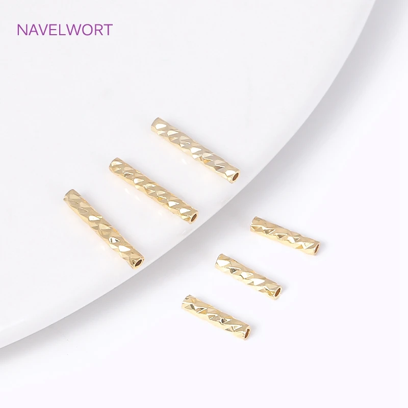 7/10MM 18K Gold Plated Brass Straight Tube Beads Metal Texture Tube Beads For DIY Necklace Jewelry Making Accessories Wholesale