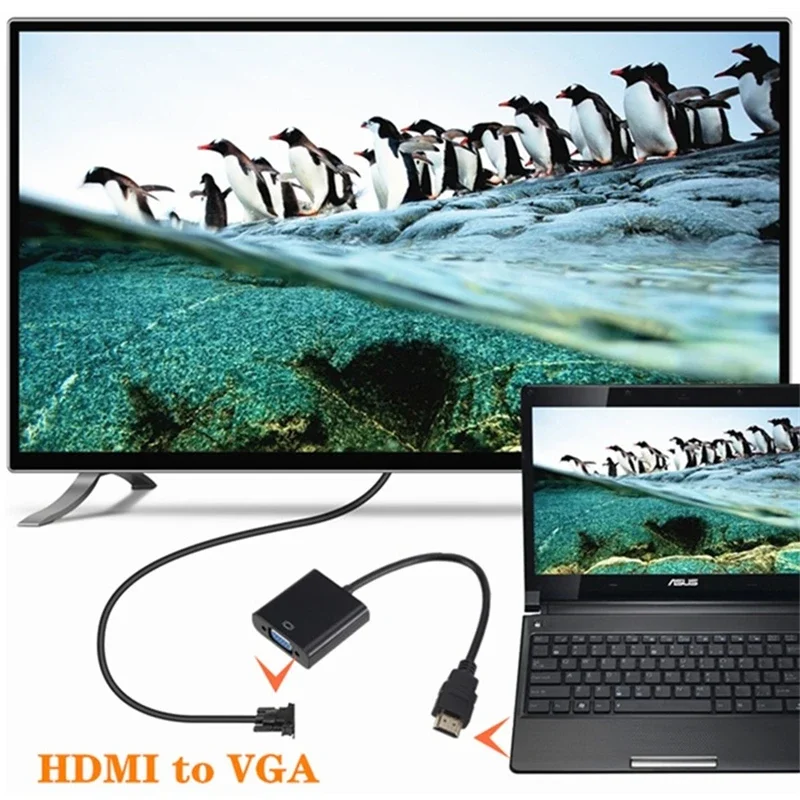 Adapter HD 1080P zgodny z HDMI na VGA Cyfrowy analogowy konwerter kabla VGA zgodny z męskiego na żeński do komputera PC Laptop Tablet