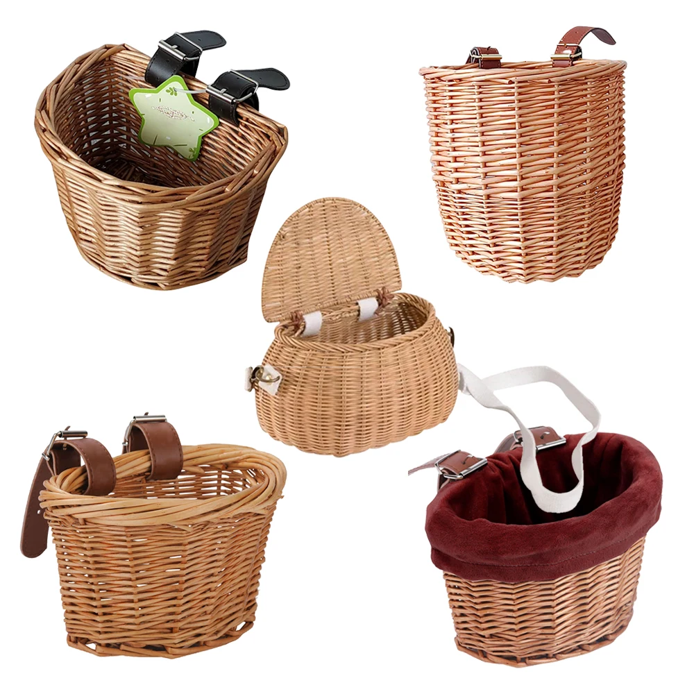 Bicycle Basket, Children Backpack, Bike Tricycle Scooter Supplies, Kids Artificial Weaving Wicker Basket, Kids Bike Front Box