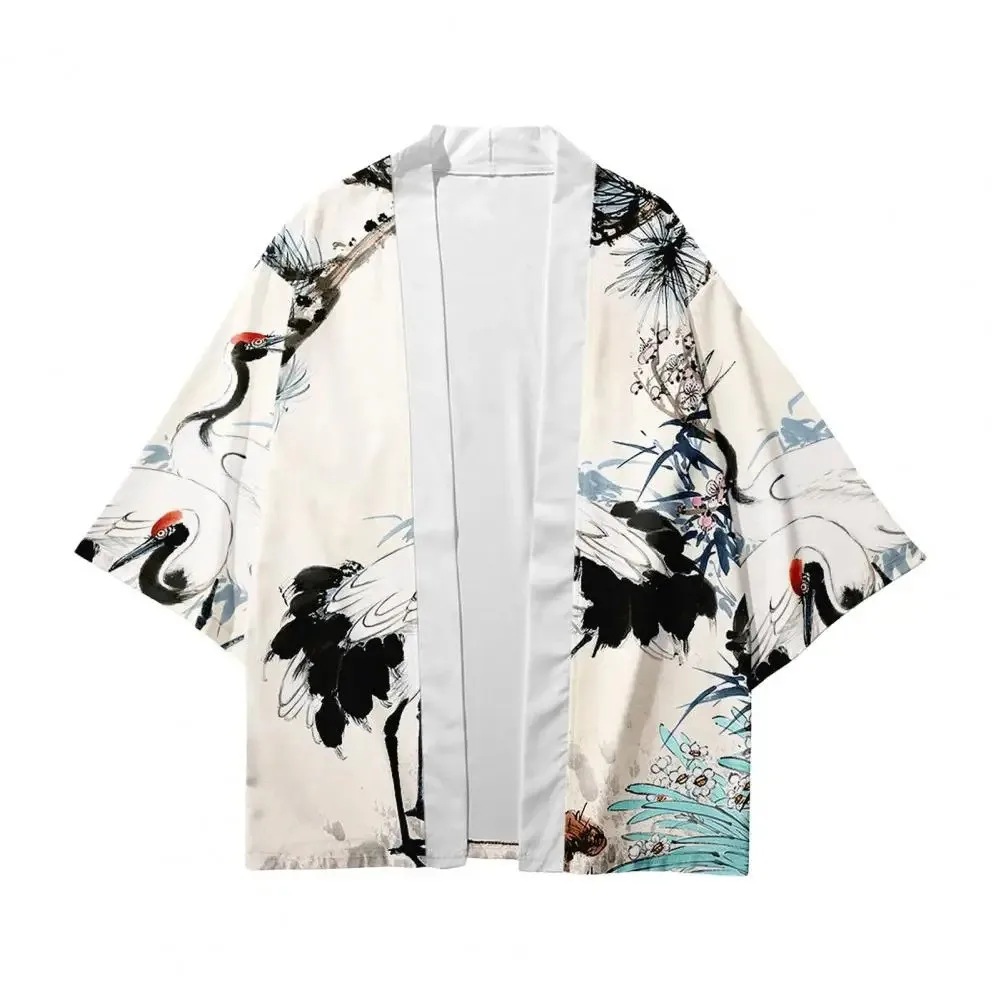 سترة على طراز الكيمونو الياباني - فضفاضة مع تطريز زهور ثلاثية الأبعاد