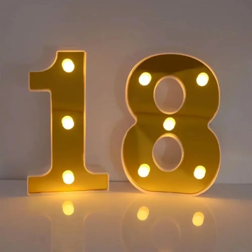 

Gold 16CM Letters Lights Luminous Creative Golden Numbers Led Lights Battery Powered Mirror-Shaped Atmosphere Lamp