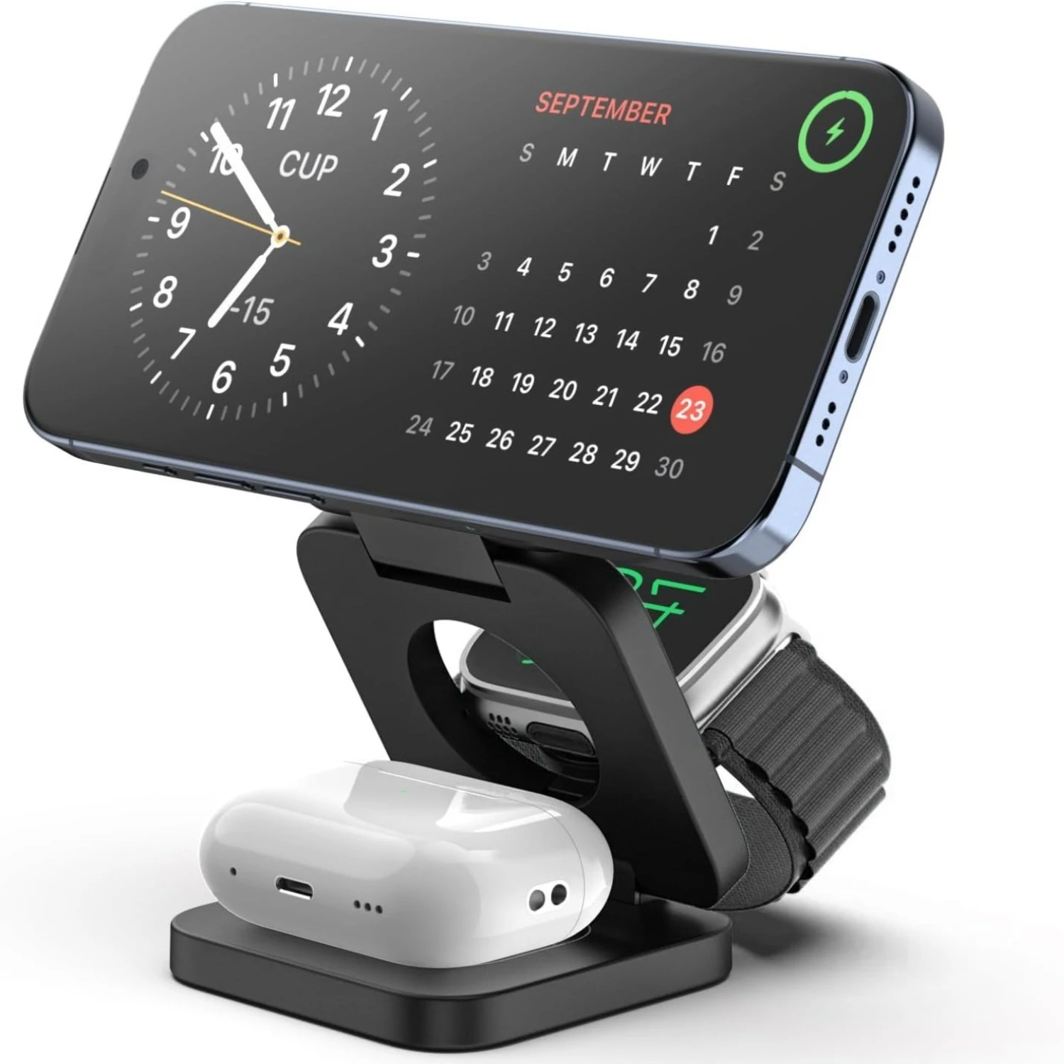 Быстрое беспроводное зарядное устройство, магнитное складное зарядное устройство 3 в 1, зарядка для iPhone 16/15/14/13/12 Apple Watch 10/9/8/7/6/5/4/3/SE Airpods3/2/Pro Быстрое беспроводное зарядное устройство, магнитное складное зарядное устройство 3 в 1, зарядка для iPhone 16/15/14/13/12 Apple Watch 10/9/8/7/6/5/4/3/SE Airpods3/2/Pro