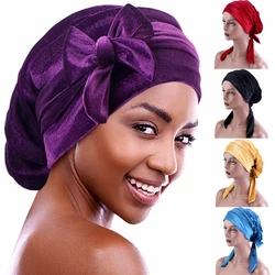 New Women Velvet Rasta Turban Ribbon Head Wrap Beanie Hair Loss Chemo Cap Slouchy Baggy Hijab Bonnet African Nigerian Headwear