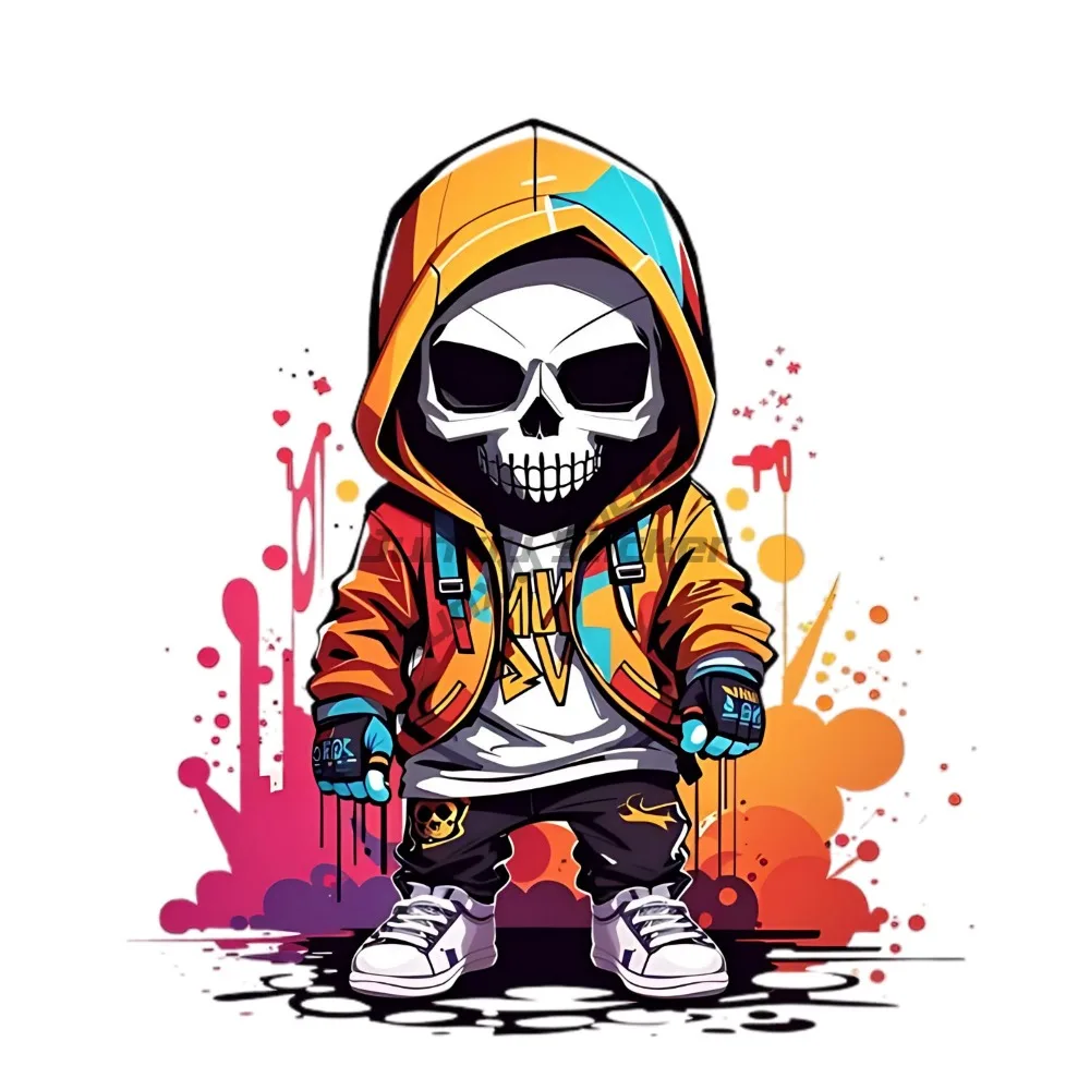 Skeleton Sticker Street Art Urban Edgy Hip Hop Grunge Colorful Skate Windows Windshield Bumper Waterproof Decal Custom Wrap