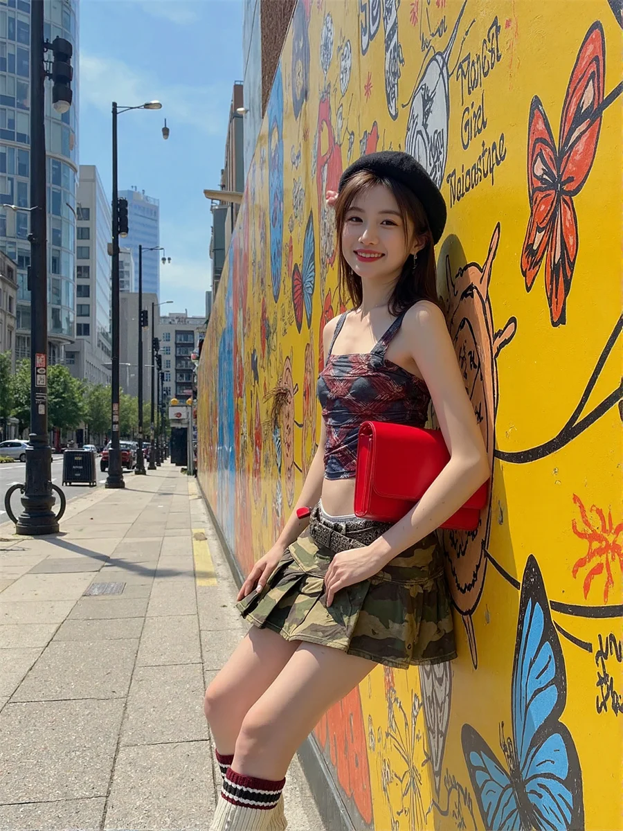 Mini camuflagem saias plissadas das mulheres vestido de baile tule applique festival boêmio único estudante doce macio faculdade elegante