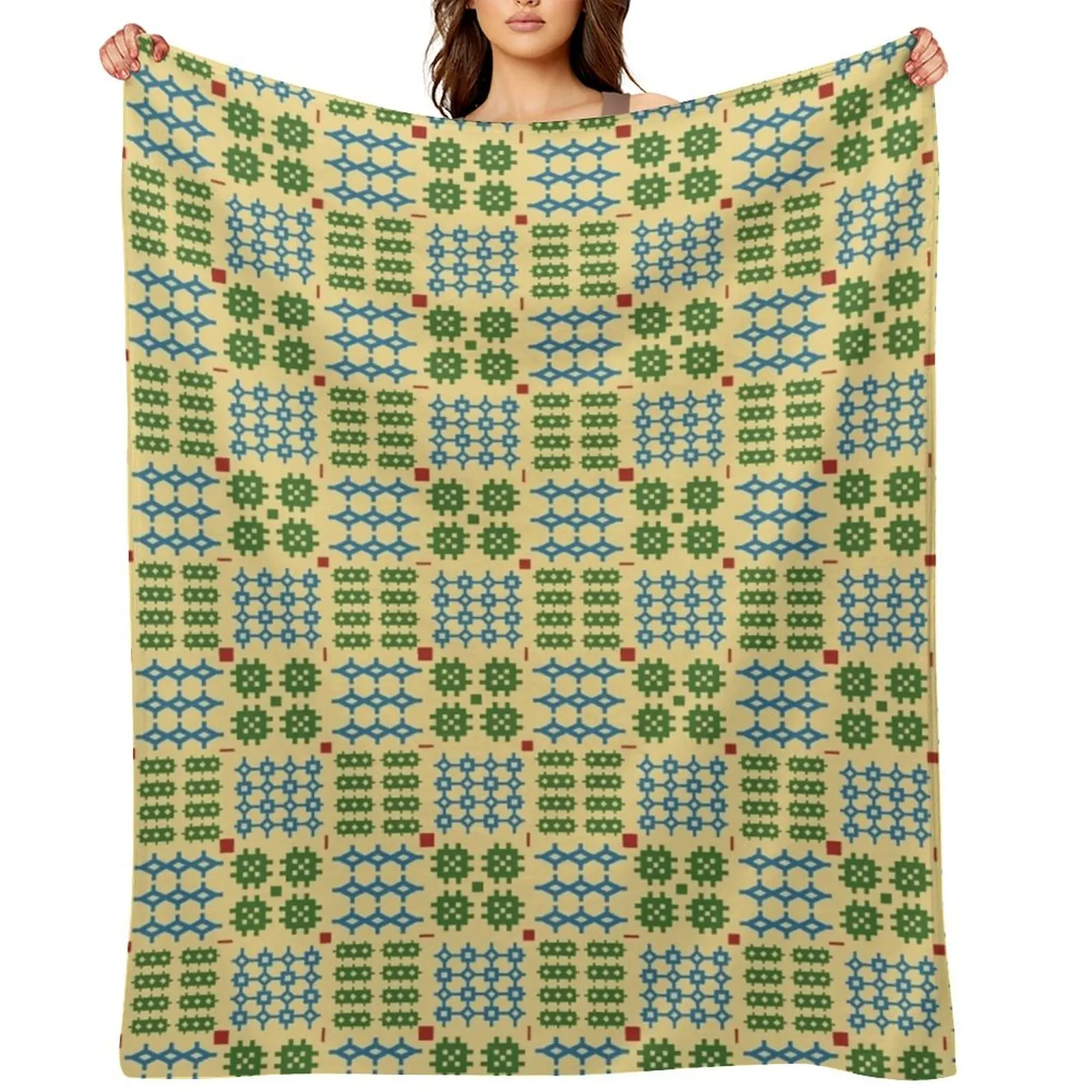 

Welsh Tapestry Pattern, Carthen Cymraeg, Cymreig (green and blue) Throw Blanket Thermal Luxury Throw Picnic Blankets