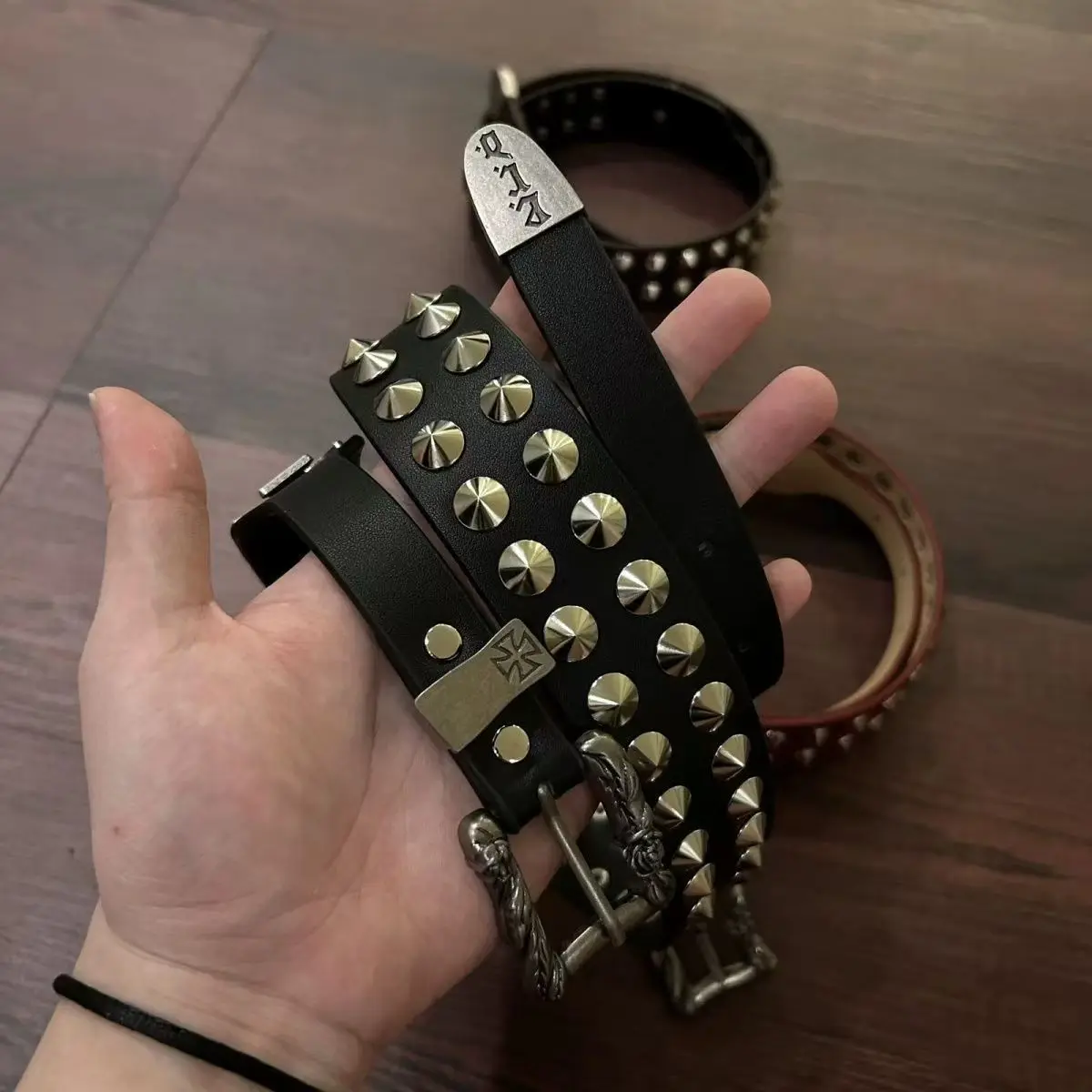 

Y2K Punk New Gothic Women Men PU Belts Luxury Brand Goth Ladies Hip Hop Rivet Skeleton Print Waist Belt Jeans Waistband