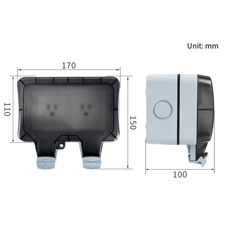 IP66 15A Rainproof Charging Socket Outdoor Double Socket Waterproof Box US Plug-VVBC