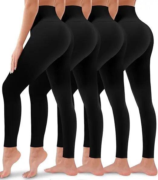 4 Pieces Women Pocket Yoga Pants High Waist Tummy Control Butt Lift Opaque Stretch Running Gym Workout Leggings