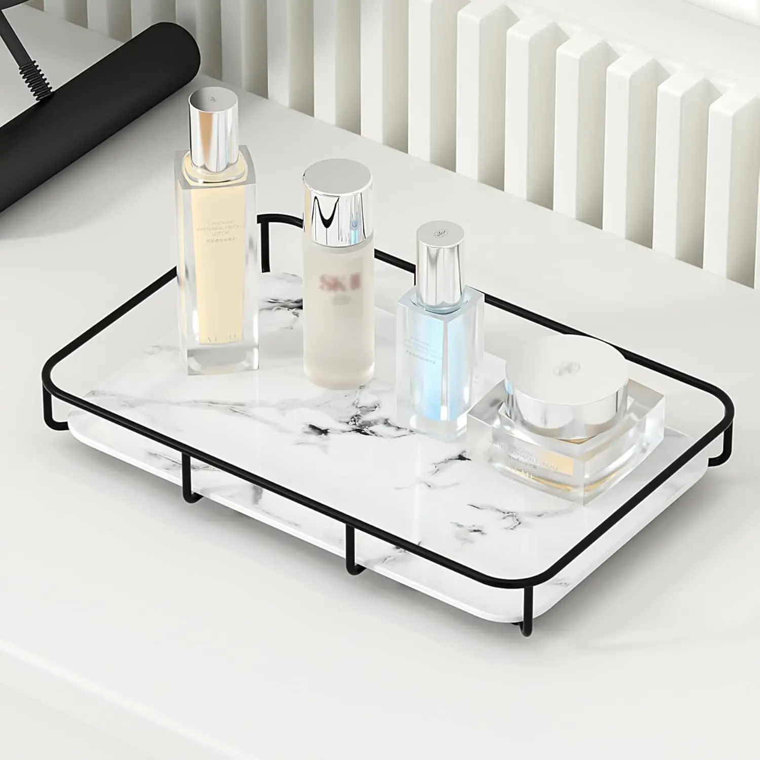 

Vanity Tray Makeup Organizer Cosmetics Storage Bathroom Skincare Organizer Countertop Display Rack in Dresser Stainless