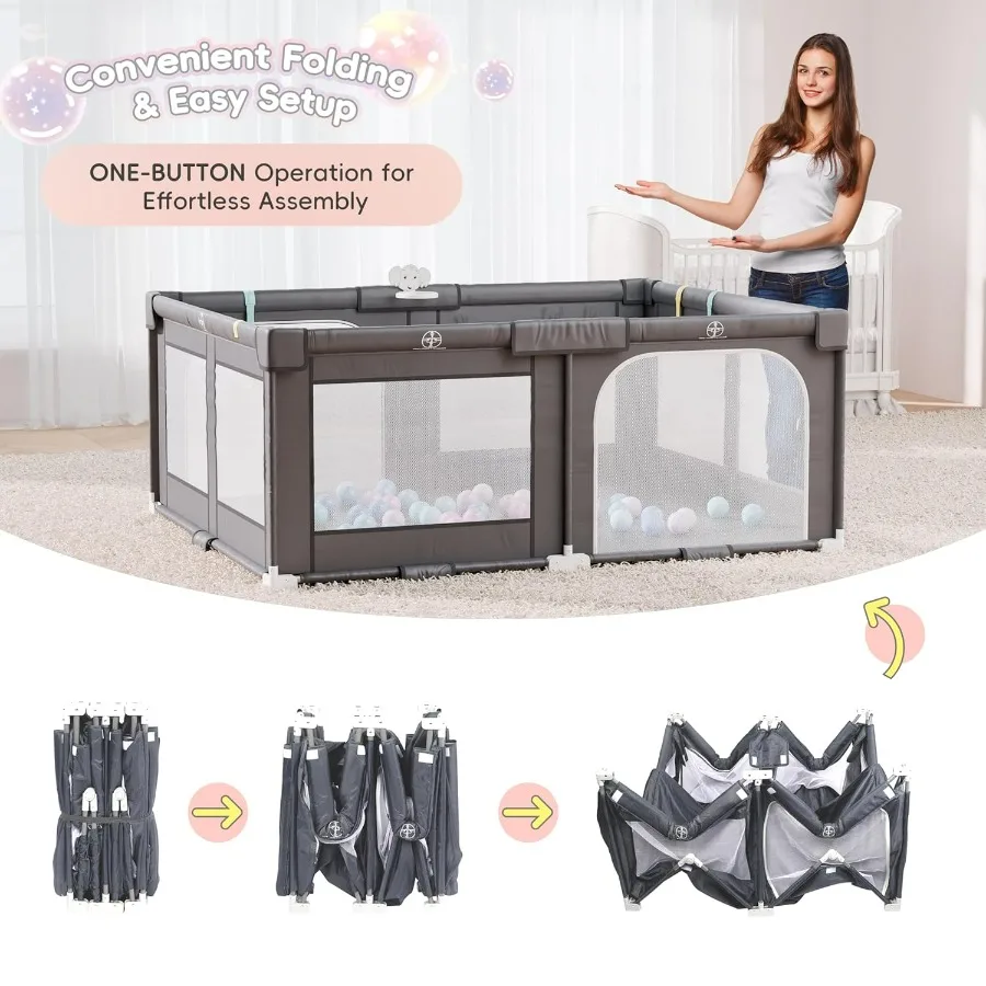 Box pieghevole 72 X 59 con borsa per il trasporto per uso interno ed esterno Cortile da gioco portatile per bambini con ventose antiscivolo Cerniera Ga