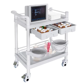 Mobilny wózek na kółkach, 2-poziomowy, wytrzymały wózek na kółkach z wiadrem na brud, 360°° Mobilny wózek medyczny z obrotowymi kółkami