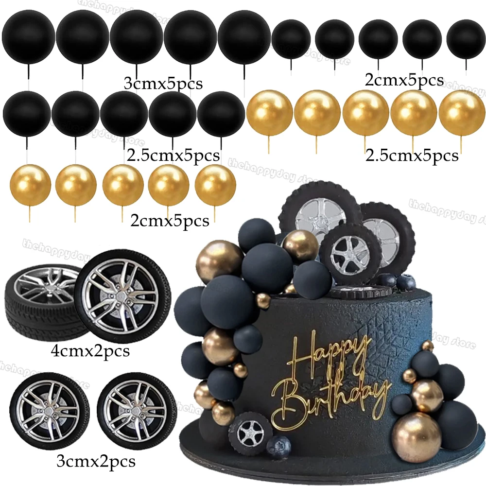 30/29Pcs Race Car Cake Decorations Racing Wheel Tyre Balls Cake Toppers Man Boy Kid Race Car Birthday Two Fast Party Cake Decor