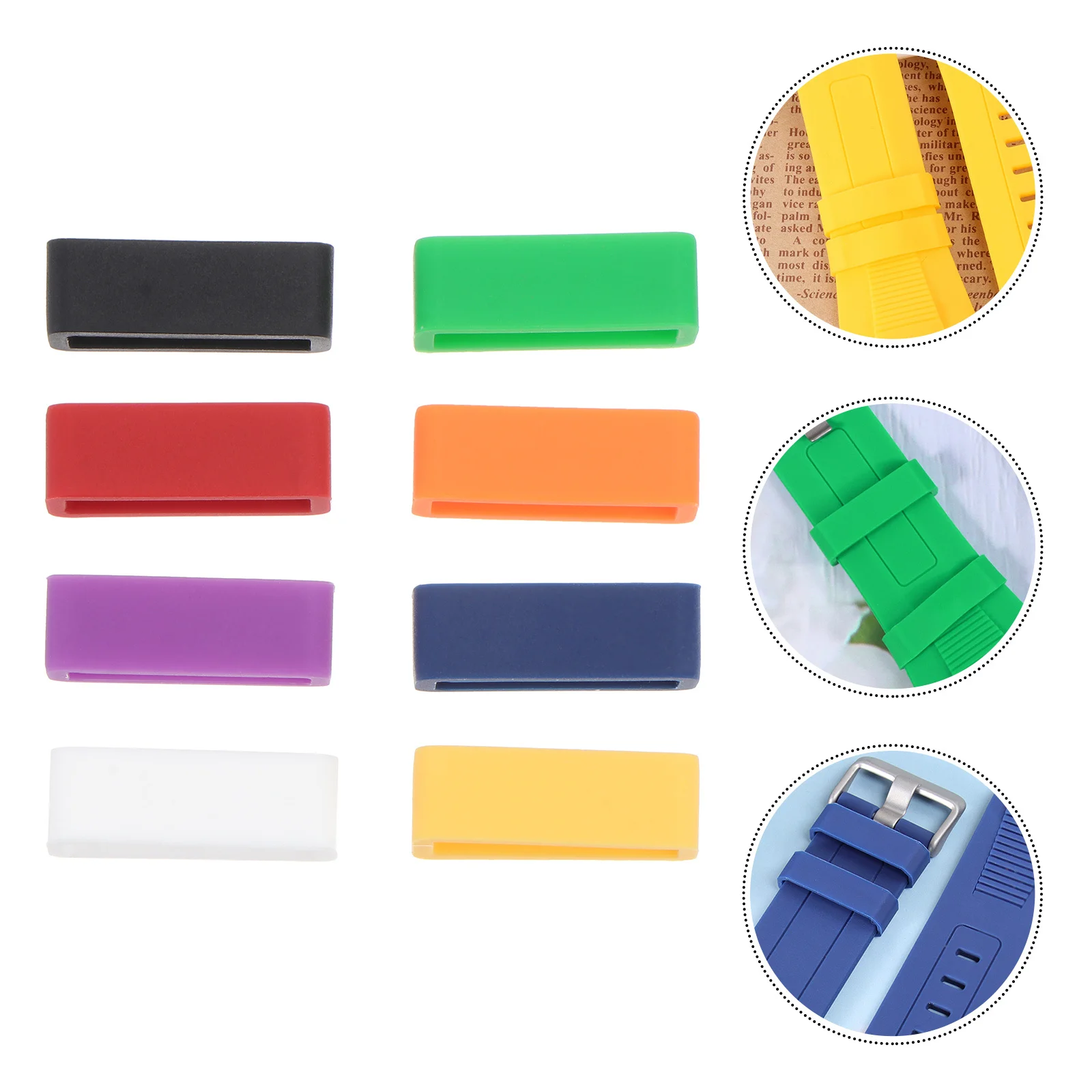 8Pcs Professional Silicon Watchband Ring Loop Keeper Sturdy Trustworthy Tool 12mm White Yellow Purple Black Orange