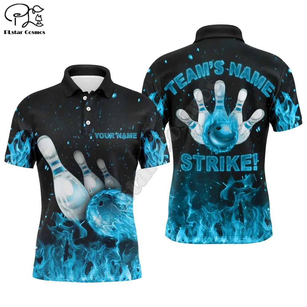 Custom Flames Bowling Shirt for Men Strike Bowling Jersey for Team Fire League Bowling Polo Shirt 3D Printed Shirts Tees Tops