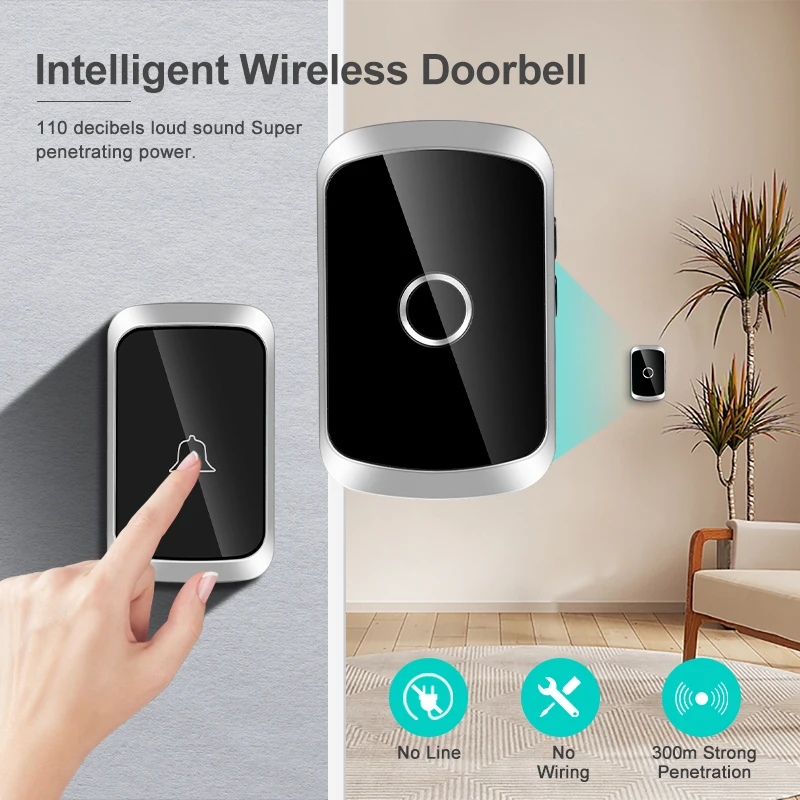 Wireless Doorbell Home Welcome Smart Door Bell 300M/1000Ft Range 36 Songs 5-Adjustable Volume with Flash Led Door Bell Chimes