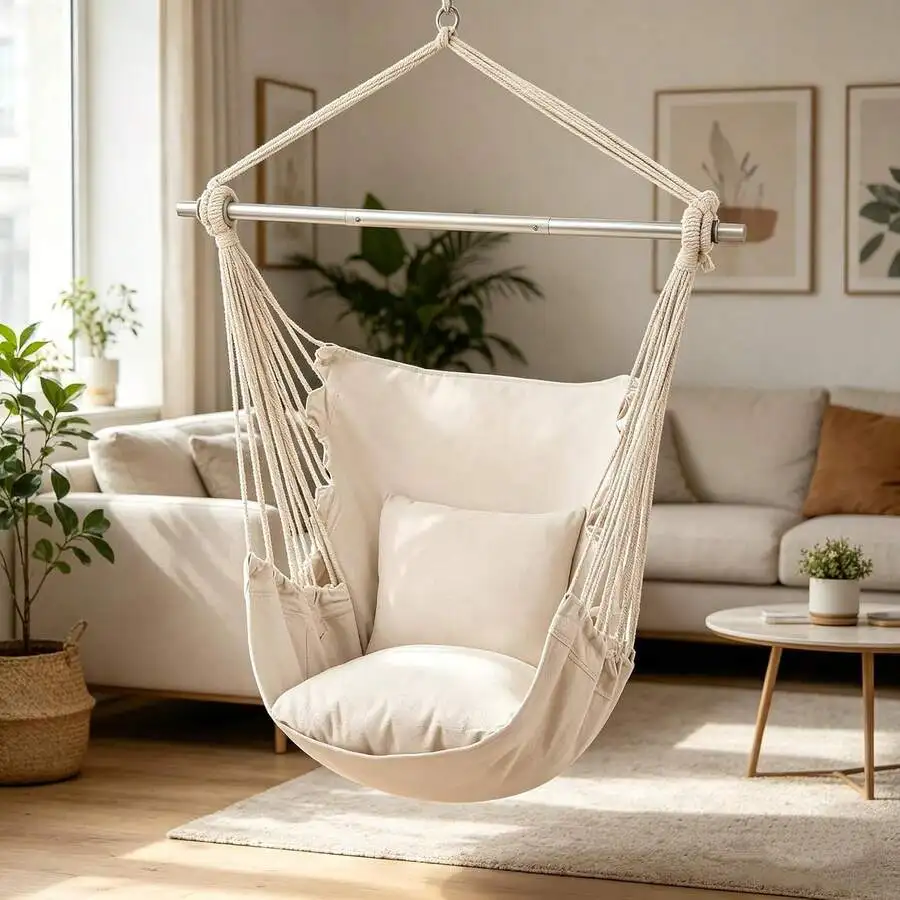 Hammock Chair-Suitable For Indoor And Outdoor Use With A Maximum Weight Capacity Of 500 Pounds Soft Cotton-Blend Fabric It's Fol